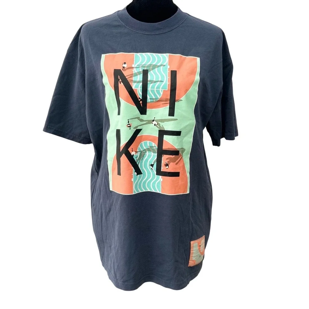 Nike Basketball Graphic Tee Loose Fit Navy Blue Around The World Shirt Small